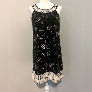 BCBGMaxAzria Women’s Black & White Print Sleeveless Dress,Scoop Neck,w/pockets M